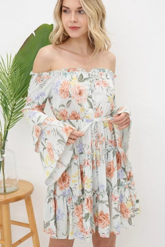 Seize Bargains Classic Timeless Elegant Style Quinn Floral Off The Shoulder Dress