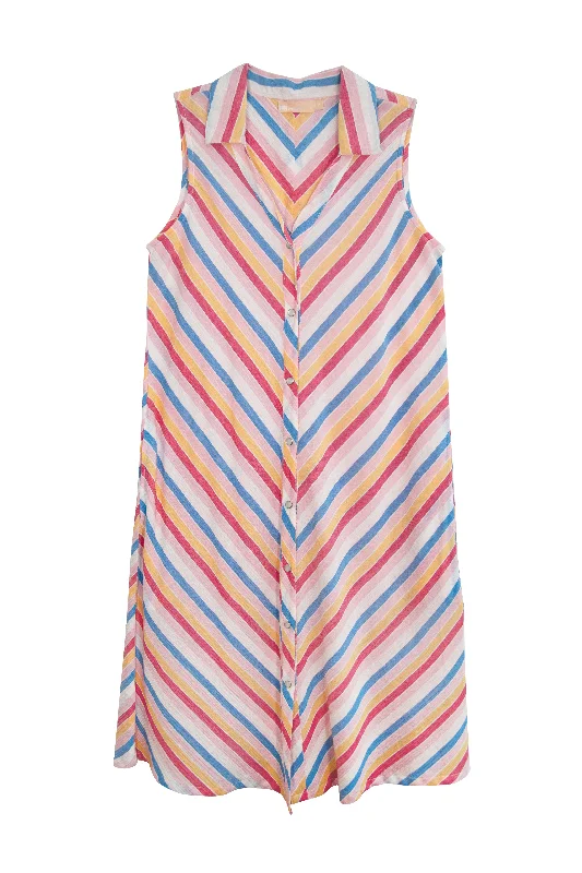 Holiday Attire Sale Seasonal Trend La Cera Plus Size Stripe Snap Front Sleeveless Cotton Dress