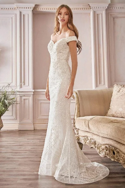 Season Sale Limited - Edition Drops Cinderella Divine Bridal - CD929 Beaded Lace Off Shoulder Bridal Dress