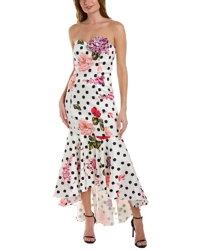 Chic And Trendy Feminine Charm Marchesa Notte Strapless Polka Dot Midi Dress