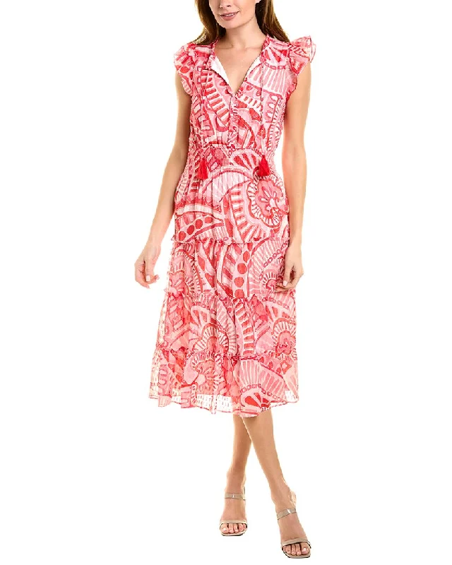 Elegant Fashion Offers Vibrant Prints Sail to Sable Silk-Blend Midi Dress