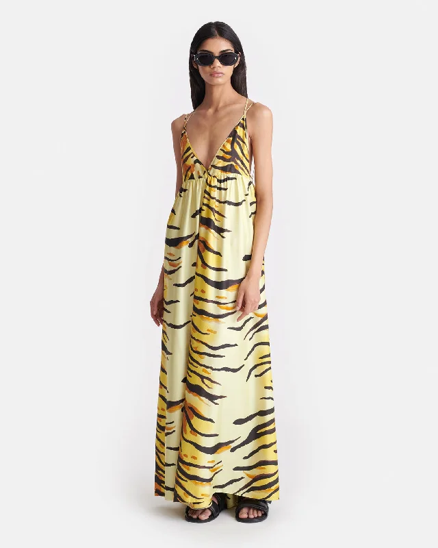 Casual Chic Deals Urban Sophistication Delphy - Printed Silk Twill Maxi Dress - Tiger