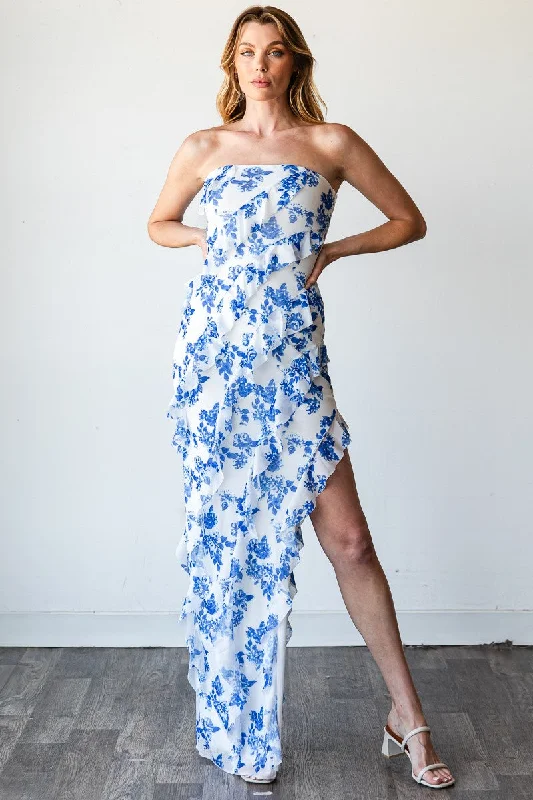 Exclusive Discounts Limited - Edition Drops Santorini Floral Maxi Dress - Blue