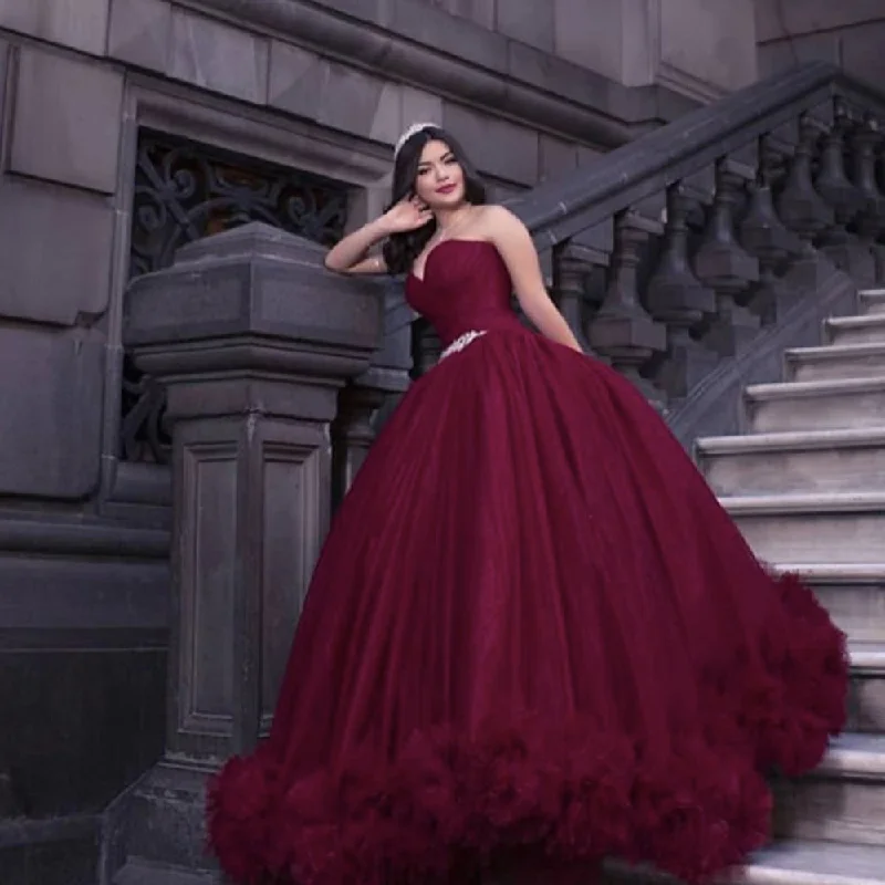 Unleash Your Trend Driven Style Flowing Silhouette Burgundy prom dresses, pleats prom dresses, ball gown prom dresses S23339