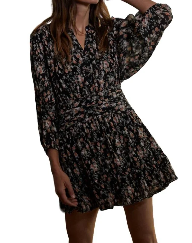 Contemporary Casual Deals Feminine Soft - Hued Look Rosalyn Chiffon Mini Dress In Black