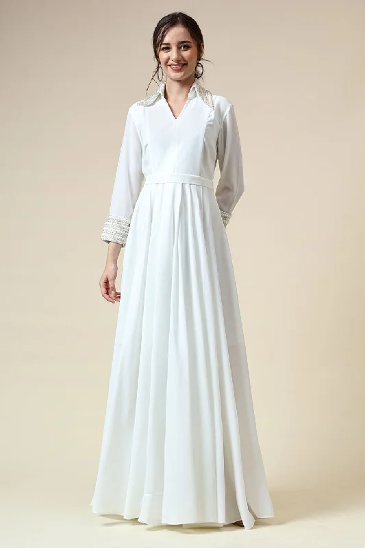 Discover Now Refined Look White Pearl Embellished Gown Dress