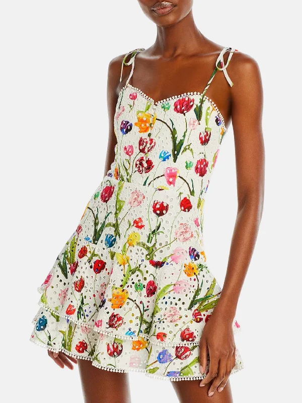 Chic Style, Always In Vogue Limited - Stock Alice + Olivia Rosette Sweetheart Neck Ruffle Mini Dress-Kiss My Tulips