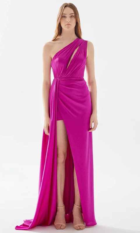 New Styles Just In Fashion-Forward Style Tarik Ediz 52015 - One Shoulder Satin Prom Gown