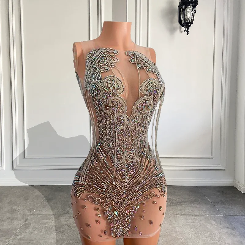 Fashion Sale Effortless Comfort Luxury Short Prom Dresses Luxury Beaded Crystals Silver African Women Cocktail Gowns For Party