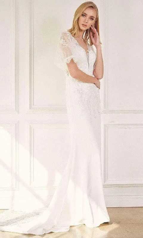 Special Offer Classic Timeless Elegant Style Nox Anabel JE927 - Embroidered Plunging V-neck Wedding Dress