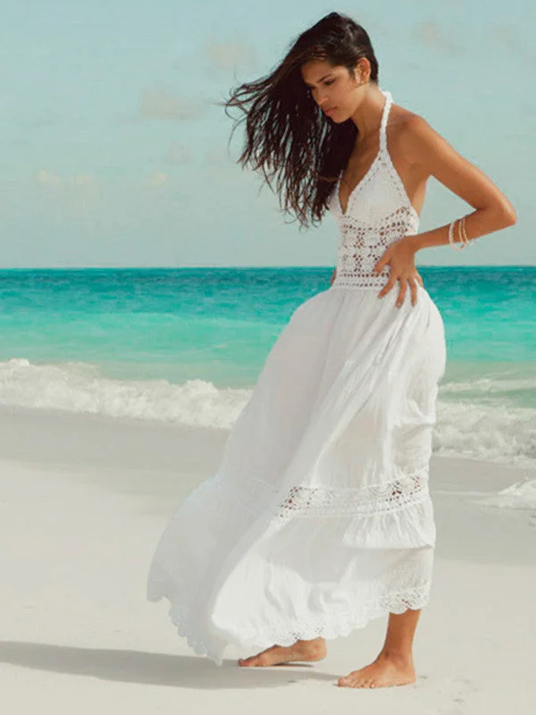 Trend Alert Playful Elegance Filigree Halter Maxi Dress - White