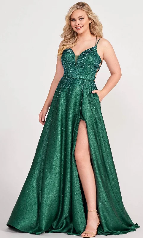 Playful Fashion Offers Flash Sale Ellie Wilde EW34131 - V-Neck Beaded Satin Prom Gown