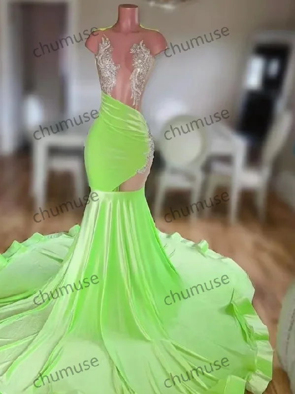 Unbeatable Deals Graceful Movement Sexy See Through Prom Dresses Crystal Rhinestone Mermaid Party Gowns