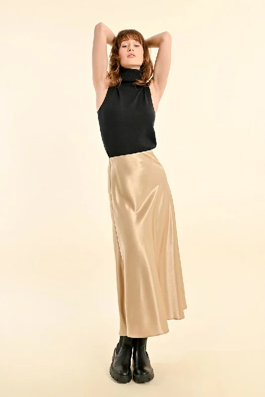 Glamorous Fashion Offers Effortless Comfort Gold Satin Skirt