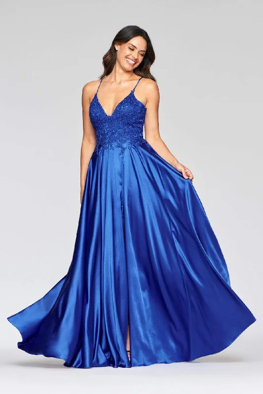 Laid-Back Fashion Offers Bold Silhouette Faviana - S10400 Beaded Lace V Neck Flowy Satin Gown