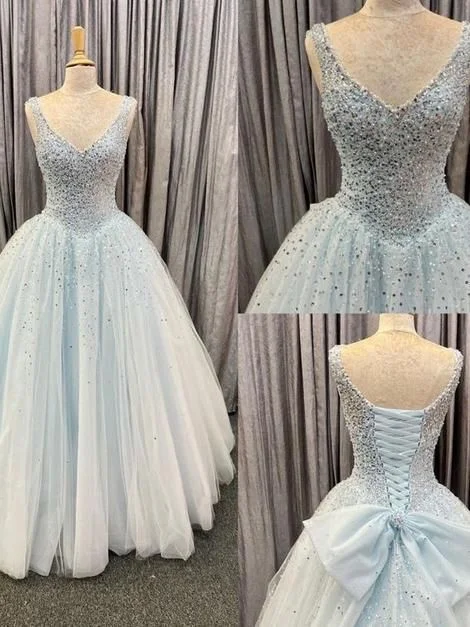 Limited Stock, Big Sale Disco - Inspired Retro Dance Look Princess Light Blue Tulle Ball Gown prom dress S26929