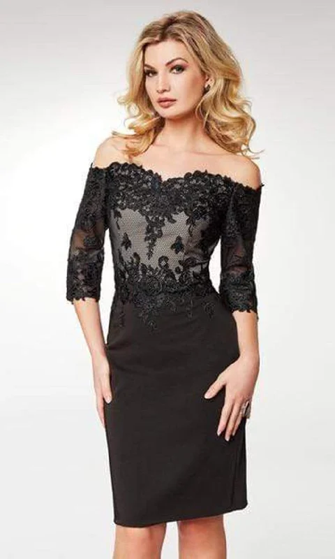 Catch Every Fashion Trend Elevated Style Clarisse - Lace Off-Shoulder Satin Sheath Knee Length Dress M6566