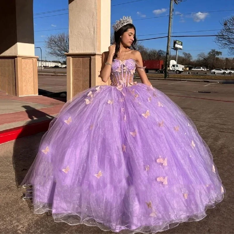 Best-Sellers Seasonal Trend Purple Princess Evening Dress Ball Gown Sweetheart Butterfly Flower Girl Formal Party Gowns Sweet 16 Quinceanera Dress