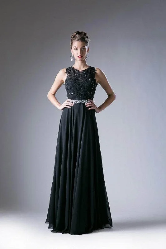 Chic Style, Always In Vogue Effortless Comfort Cinderella Divine - B1601 Embellished Belt Lace Sleeveless Top Chiffon Dress - 1 pc Black In Size 2X Available