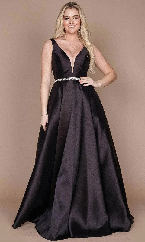 Buy More, Save More Feminine Elegant Dylan & Davids DD1830 - Plunging V-Neck Satin Ballgown