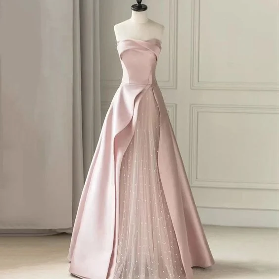 Stylish Looks Effortless Style Pink Strapless Evening Dress Celebrity Banquet Party Dress Light Luxury Costume Engagement Dress Pink Patchwork Strapless Gown