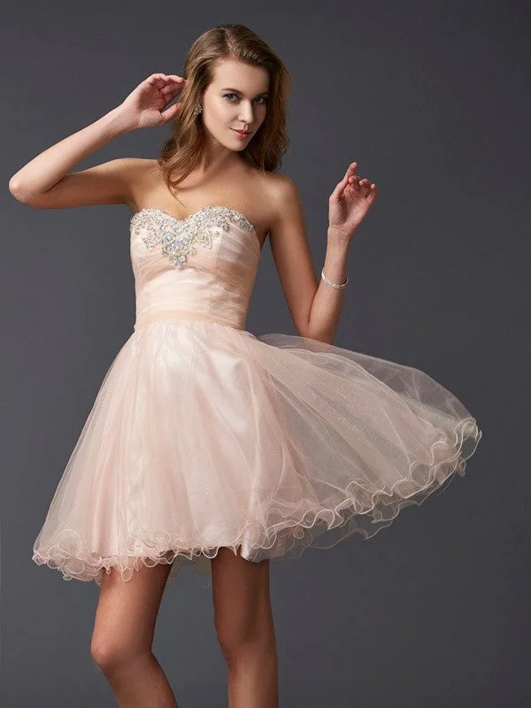 Urban Elegance Deals Minimalist Elegant A-Line/Princess Sweetheart Sleeveless Short Silk like Satin Homecoming Dresses