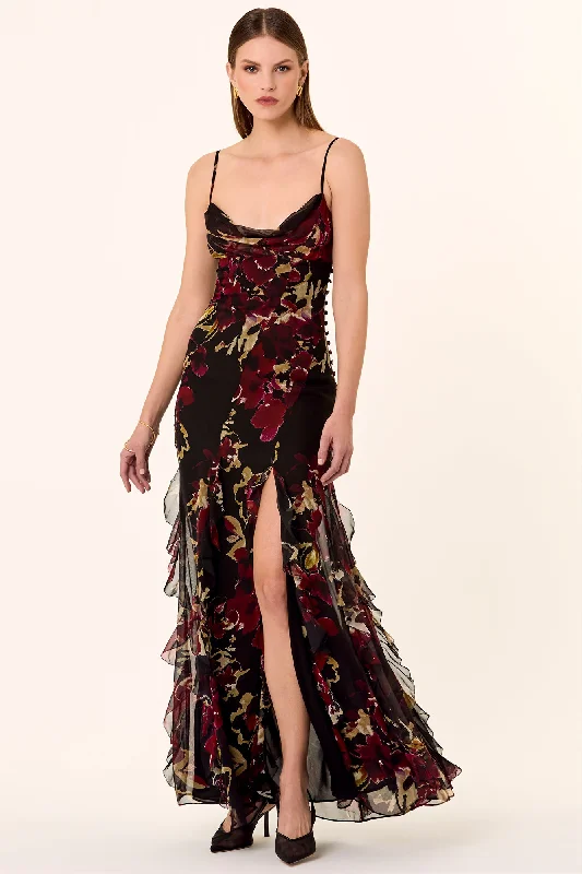 Save Big Soft Textures Kamila Gown - Watercolour Floral Black