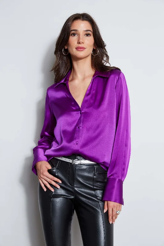 Shop The Hottest Deals Elegant Ensemble Silk Satin Button Down Shirt