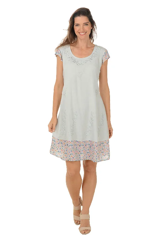 Special Offers Effortless Comfort Grey Floral Hem Cap Sleeve Dress