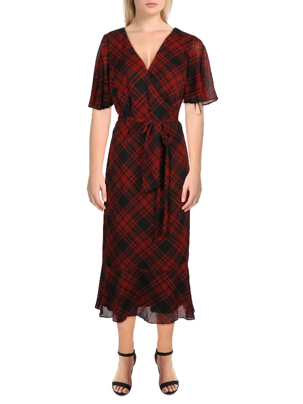 Absurdly Cheap Sale Limited - Stock Oleander Womens Chiffon Plaid Midi Dress