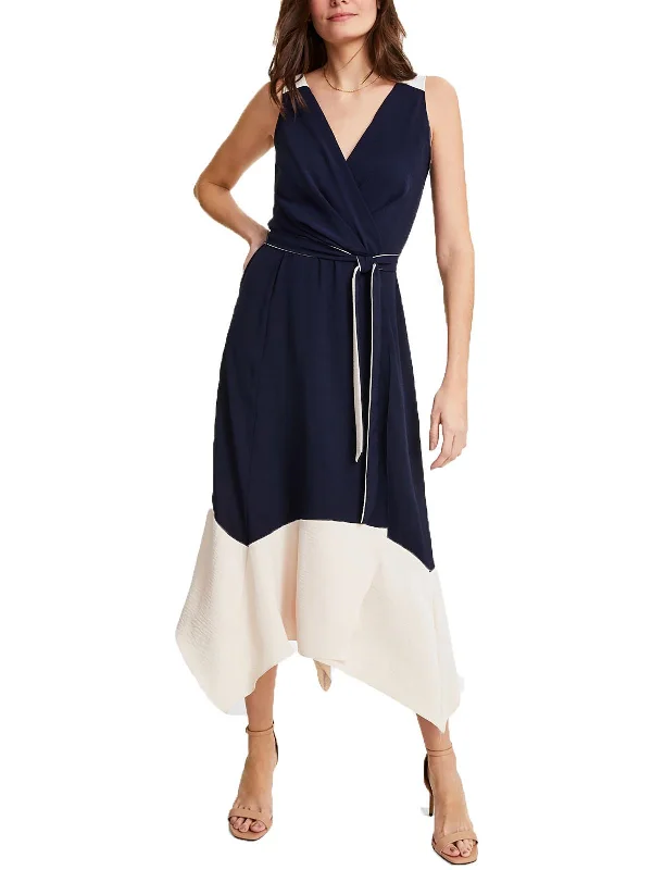 The Latest Trends Formal Outfit Womens Faux Wrap Calf Midi Dress