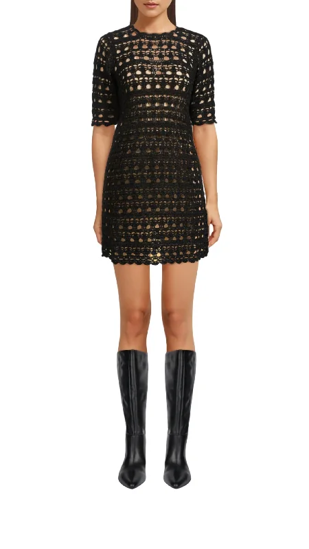 Best Deals Of The Season Polished Finish Crochet Mini Dress In Black