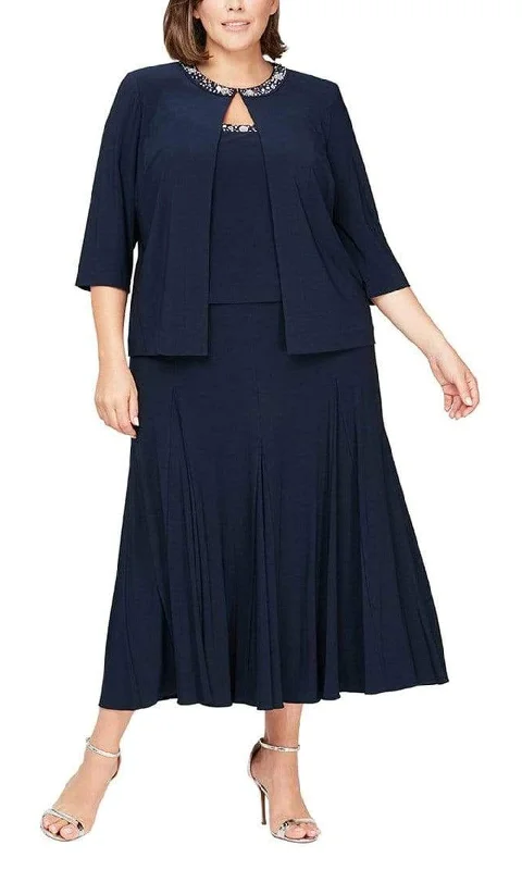 Comfortable Chic Vintage Retro Party Wear Alex Evenings - 435372 Plus Size Sleeveless A-Line Dress With Jacket