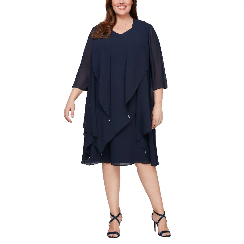 Clearance Event Flowing Silhouette Alex Evenings 8492010 Short Sleeveless Plus Size Jacket Dress