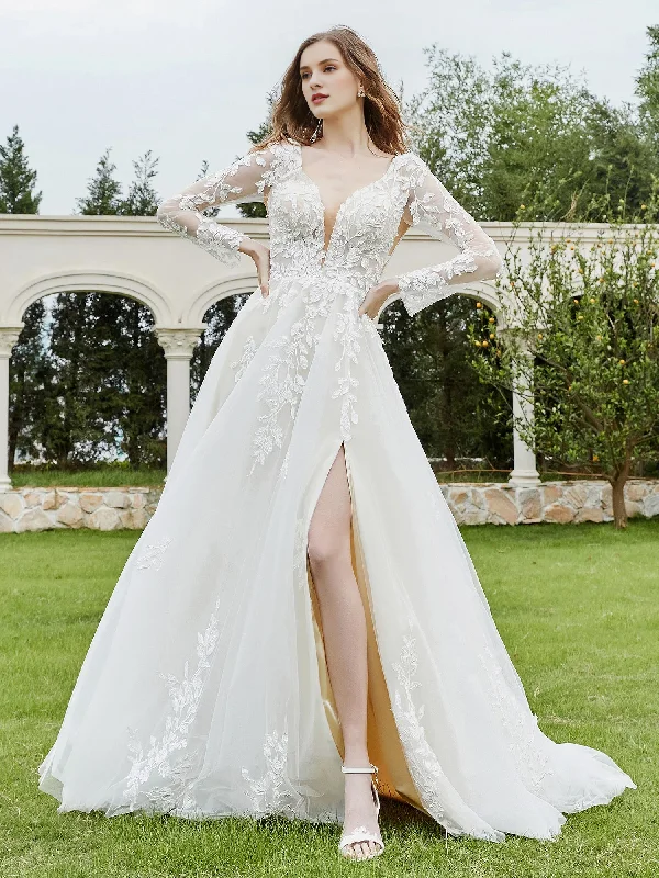 Chic Style, Always In Vogue Summer Fashion Lace tight corset V-neck slit deep V-neck wedding dress