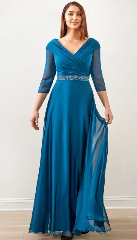 Refined Fashion Sale Effortless Comfort V-Neck Satin Floor-length Formal Mother of the Bride Dresse With Beading Belt