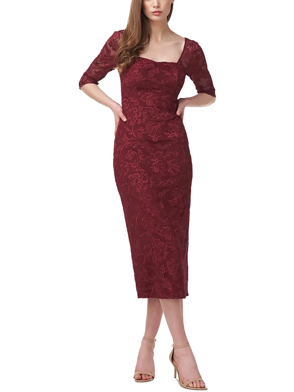 Gift Ideas Elegant Contour Womens Lace Embroidered Midi Dress