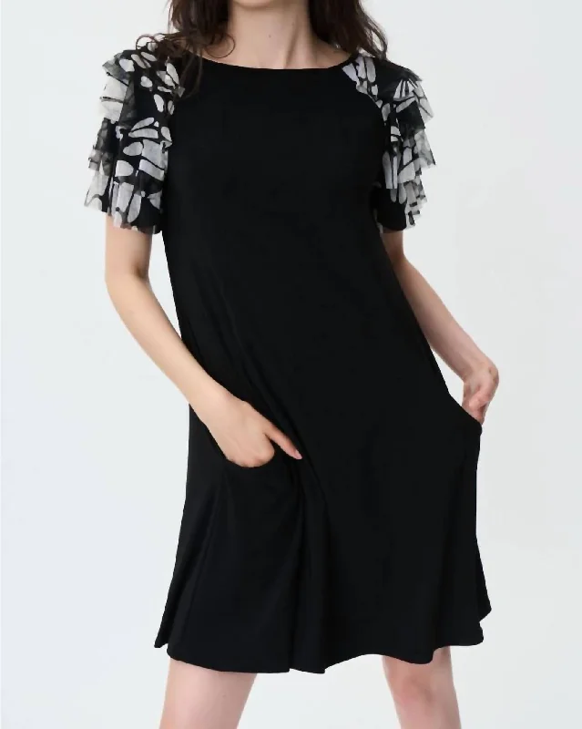 Fashion Sale Classic Appeal Ruffled Sleeves Mini Dress In Black