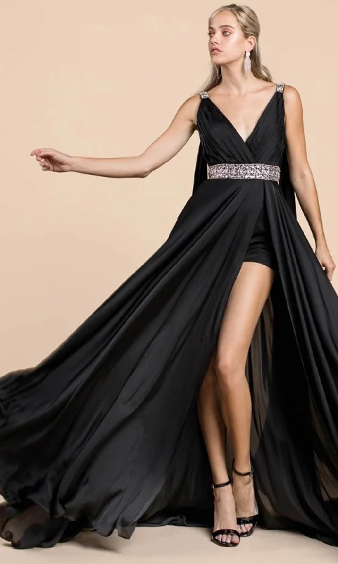 Shop The Hottest Deals Cottagecore Rustic Charm Style Ladivine A0065 - Caped with Satin High Slit Evening Dress