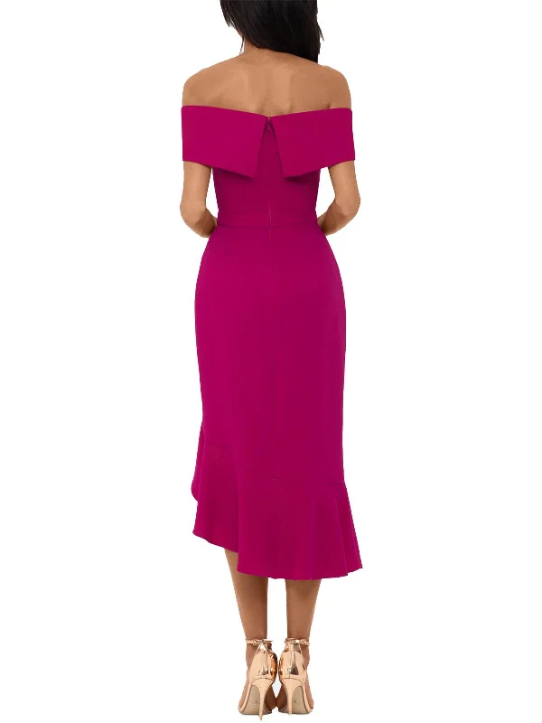 Cool Prices Formal Outfit Womens Off-The-Shoulder Flounce Midi Dress