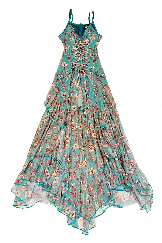 Cool Prices Vintage Charm Yesenia Blue Floral Corset Dress