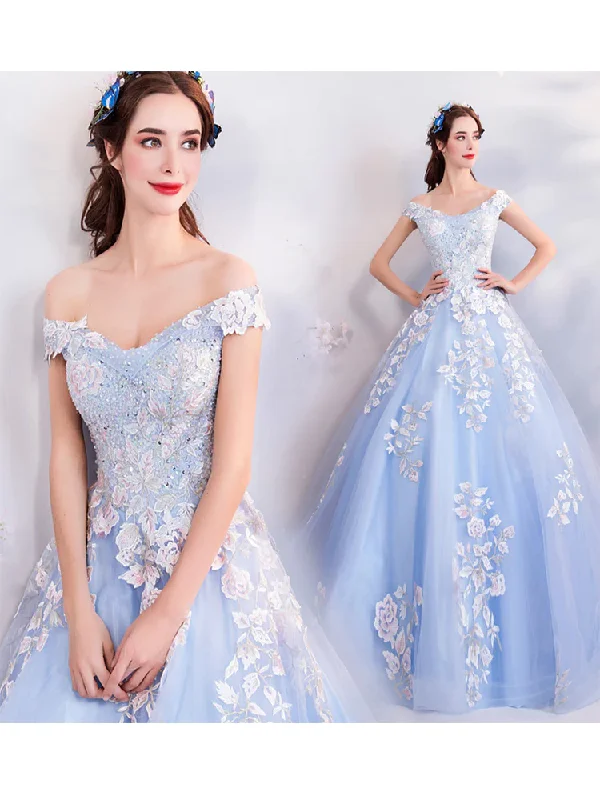 Insane Discount Onslaught Nordic Minimalist Home Look Blue Off The Shoulder Quinceanera Dresses Blue Ball Gown Y52