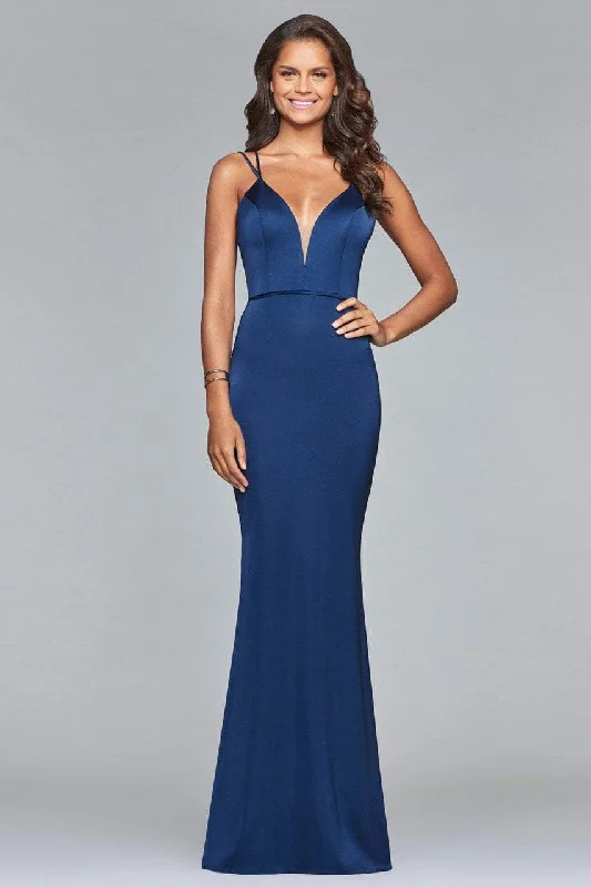 Feminine Style Promotions Effortless Grace Faviana - s10012 Plunging Matte Satin Sheath Gown