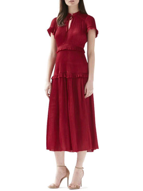 Unleash Your Trendy Side Classic Charm Womens Pleated Ruffle Midi Dress