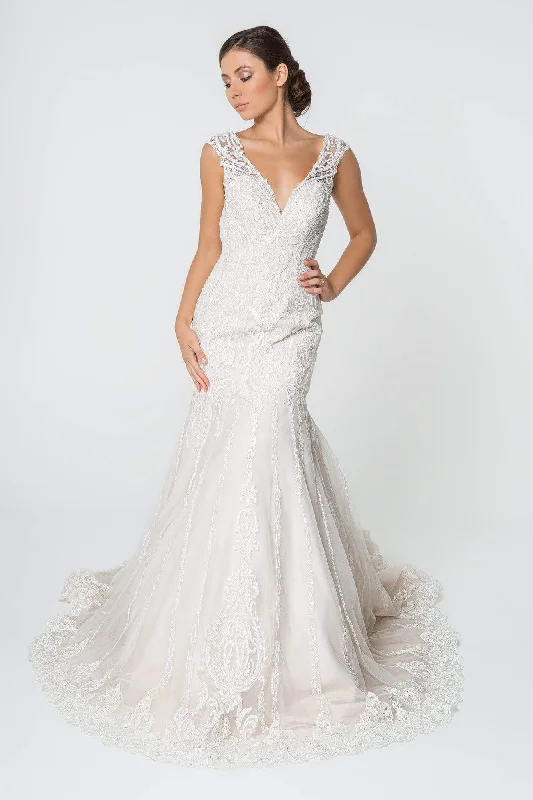 Discover Now Final Clearance Elizabeth K - GL2821 Embellished Lace V-neck Trumpet Gown