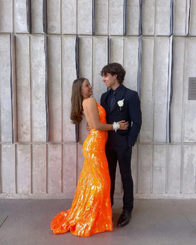 Shop The Hottest Deals Timeless Elegant Orange Backless Prom Dress, Orange Mermaid Prom Gown