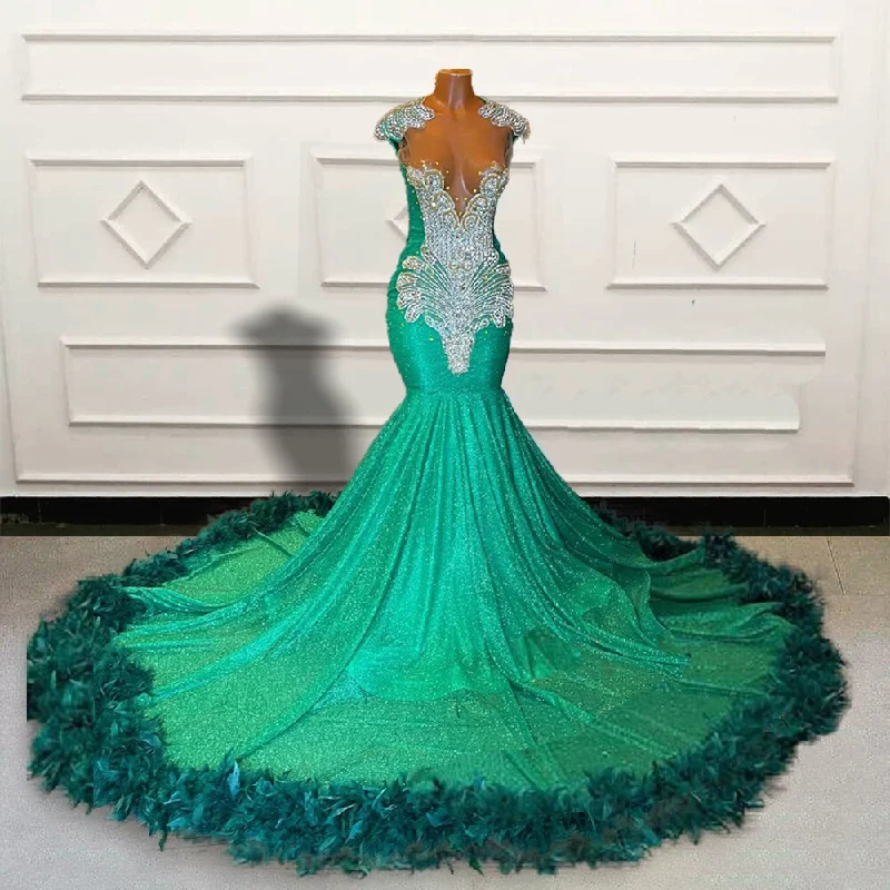 Timeless Style Promotions Weekend Special Luxury Mermaid Long Prom Dresses for Graduation Party Sparkly Sequin Beaded Feathers Women Custom Formal Evening Gowns