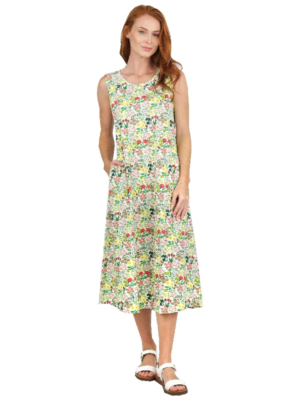 Budget-Friendly Fashion Elegant Contour La Cera Sleeveless Printed A-Line Cotton Jersey Knit Dress