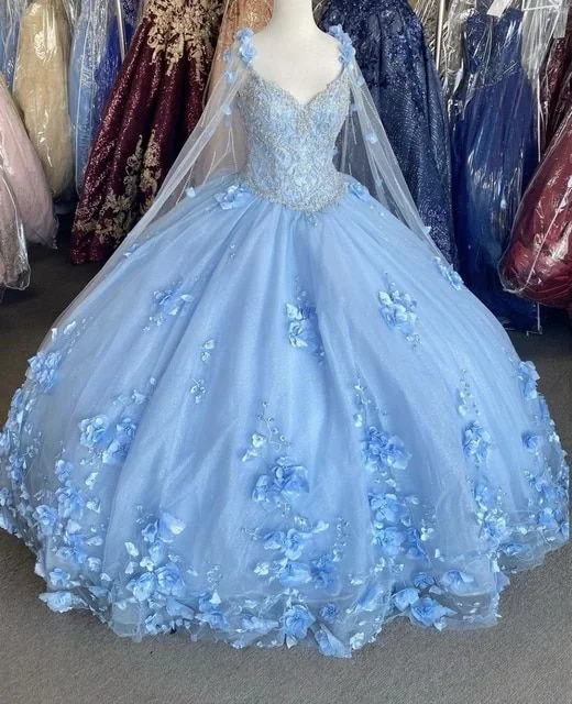 Special Offer For You Final Clearance Blue flowers  tulle ball gown , chic prom dress S26907