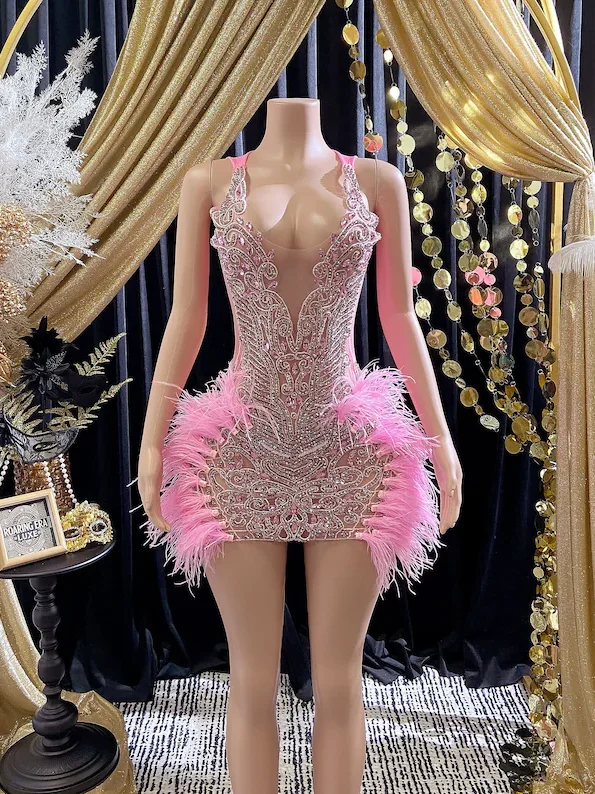 Chic Style, Always In Vogue Feminine Soft - Hued Look Luxury Pink Rhinestone Appliqué Evening Dress - Handcrafted Couture Gown with Crystals - Birthday & Prom Dress in Tulle and Mesh Fabric